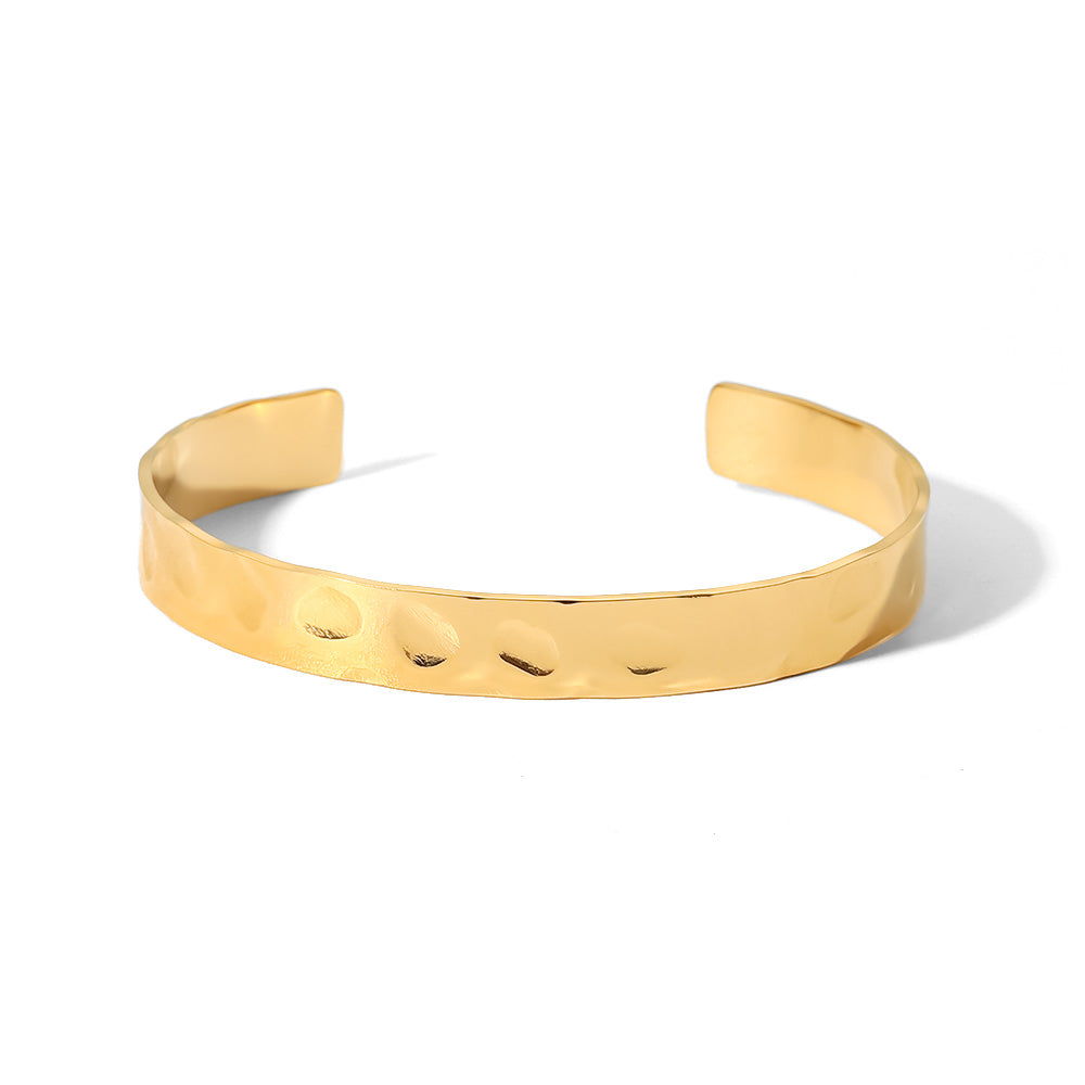 Gold Hammered Cuff Bangle Adjustable Stainless Steel Non Tarnish Unbranded