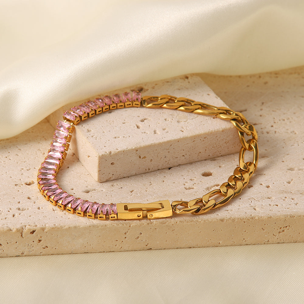 Valentina Pink Zirconia Necklace & Bracelet Set Stainless Steel Non Tarnish Unbranded
