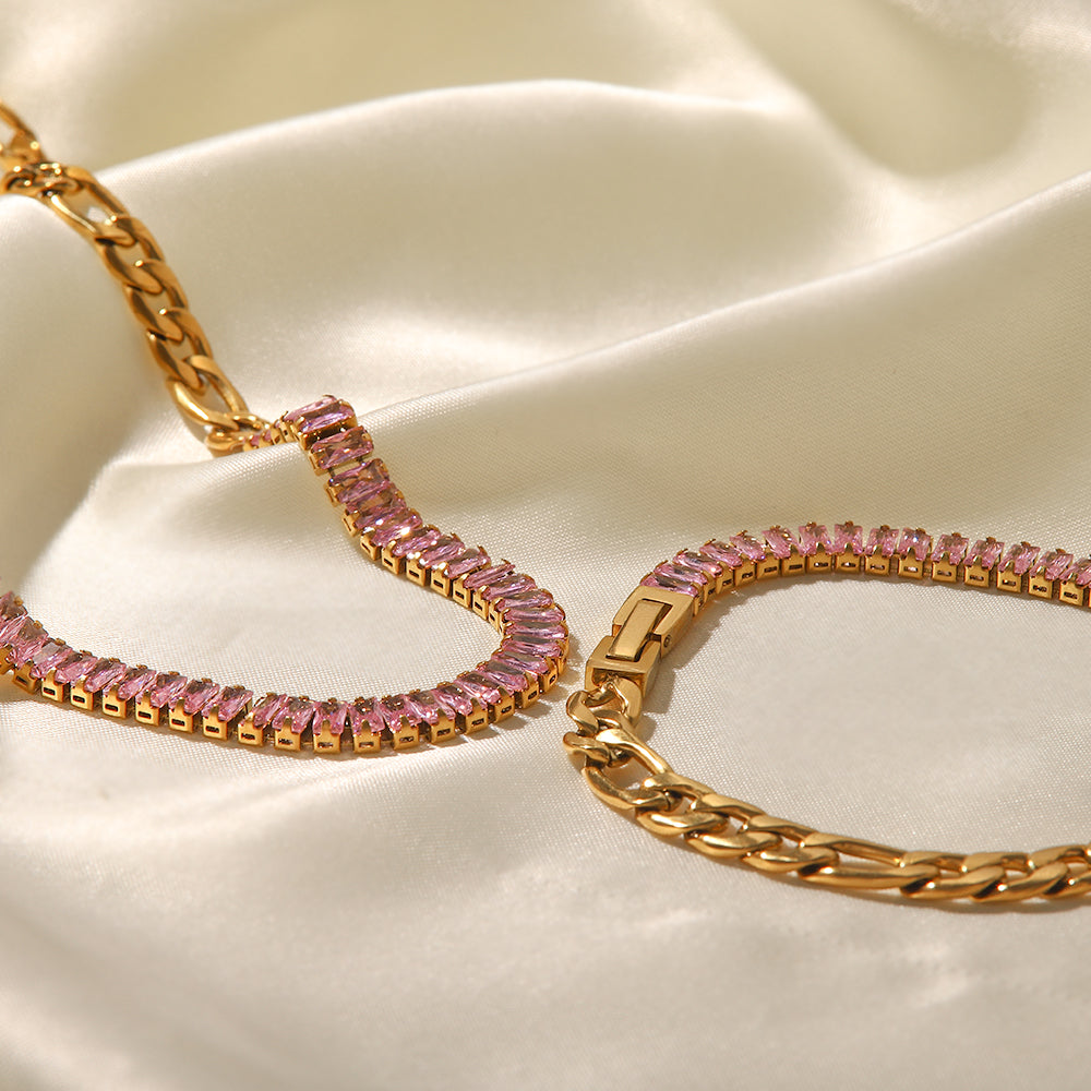 Valentina Pink Zirconia Necklace & Bracelet Set Stainless Steel Non Tarnish Unbranded