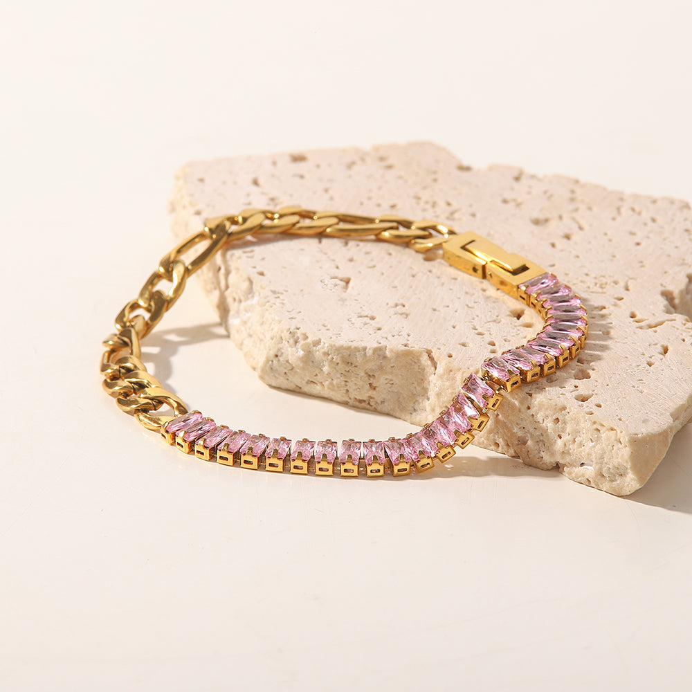 Valentina Pink Zirconia Necklace & Bracelet Set Stainless Steel Non Tarnish Unbranded