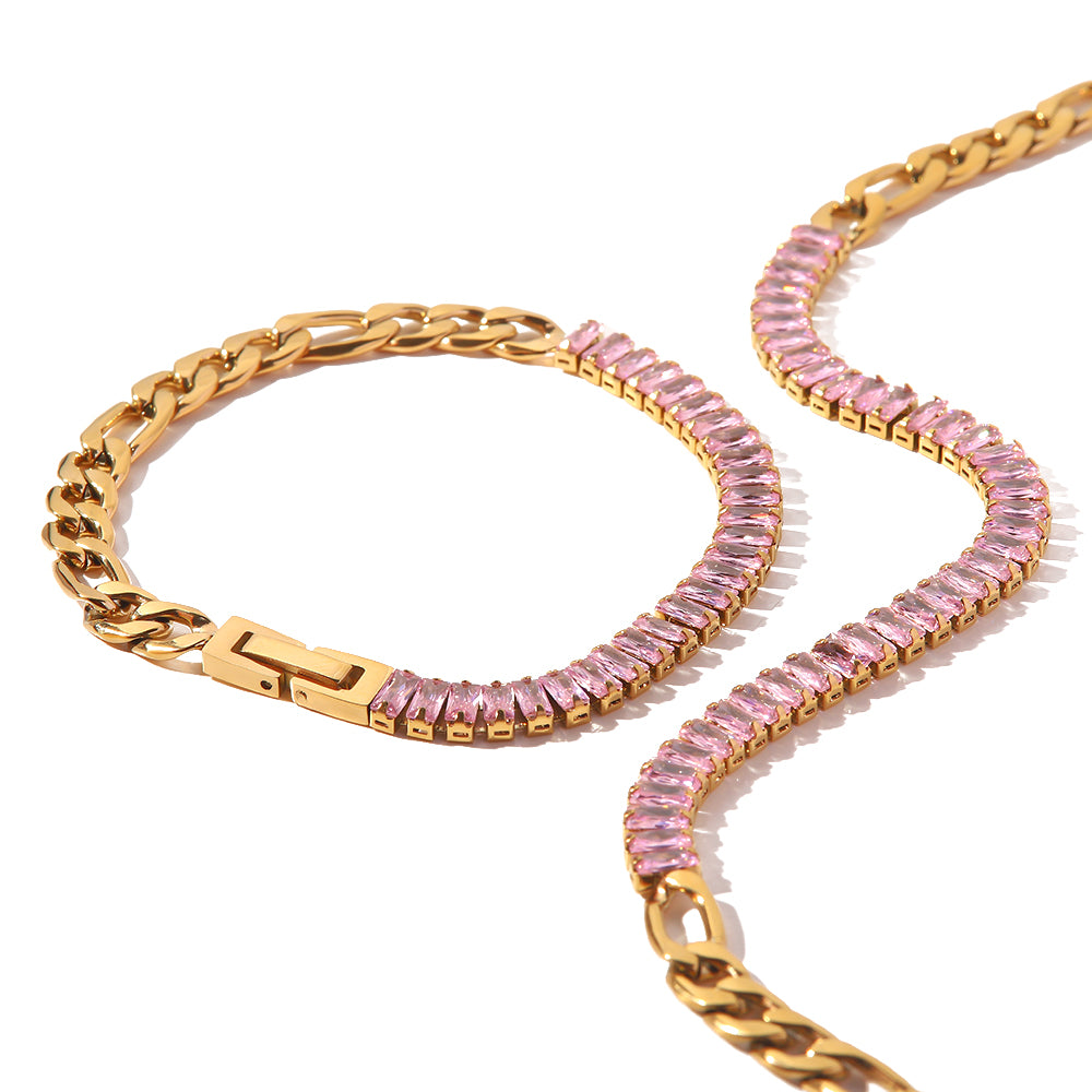 Valentina Pink Zirconia Necklace & Bracelet Set Stainless Steel Non Tarnish Unbranded