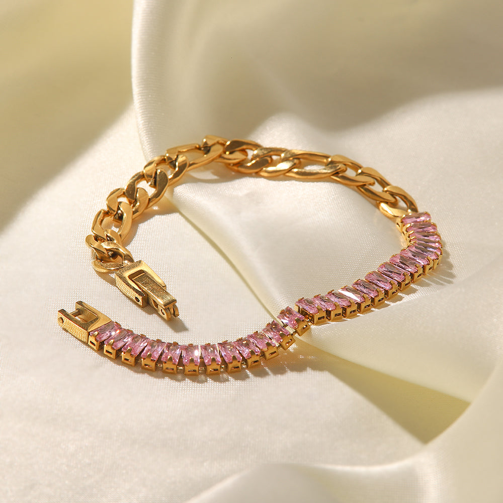 Valentina Pink Zirconia Necklace & Bracelet Set Stainless Steel Non Tarnish Unbranded