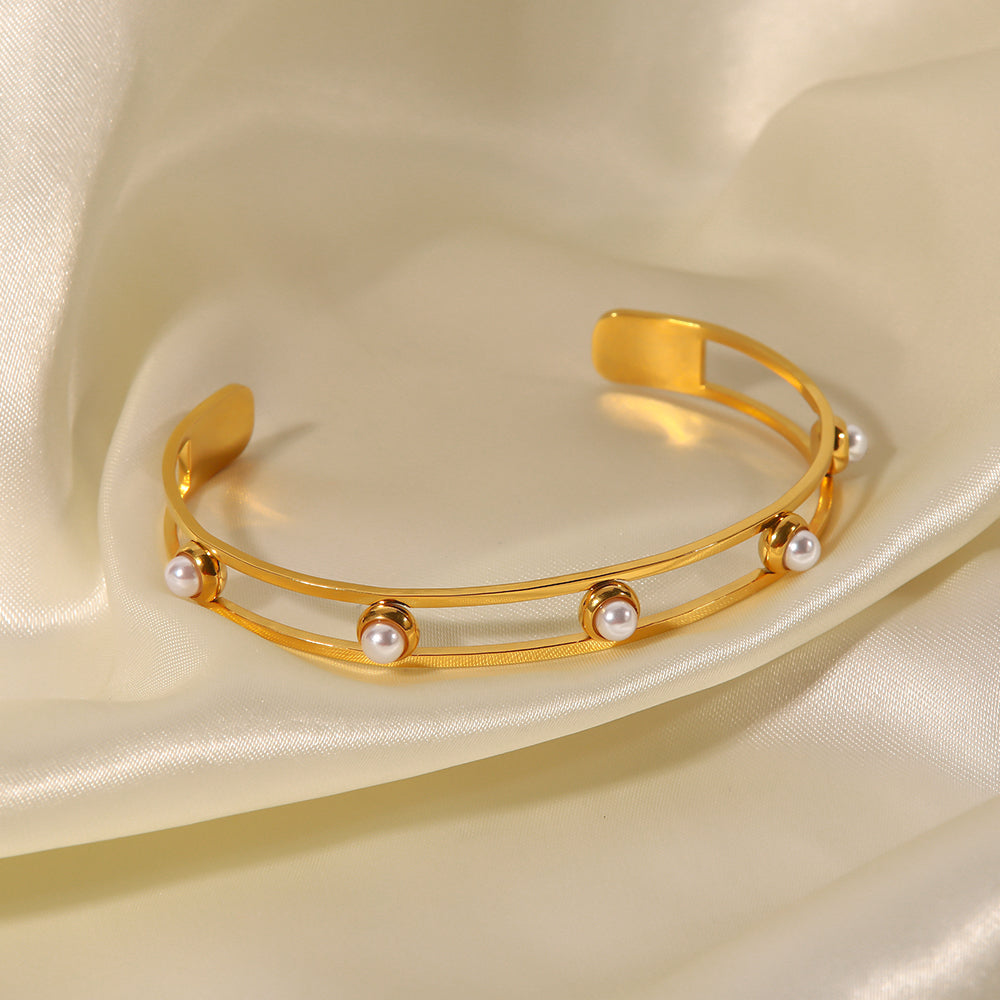 Pearl Gold Cuff Bangle Adjustable Stainless Steel Non Tarnish Unbranded