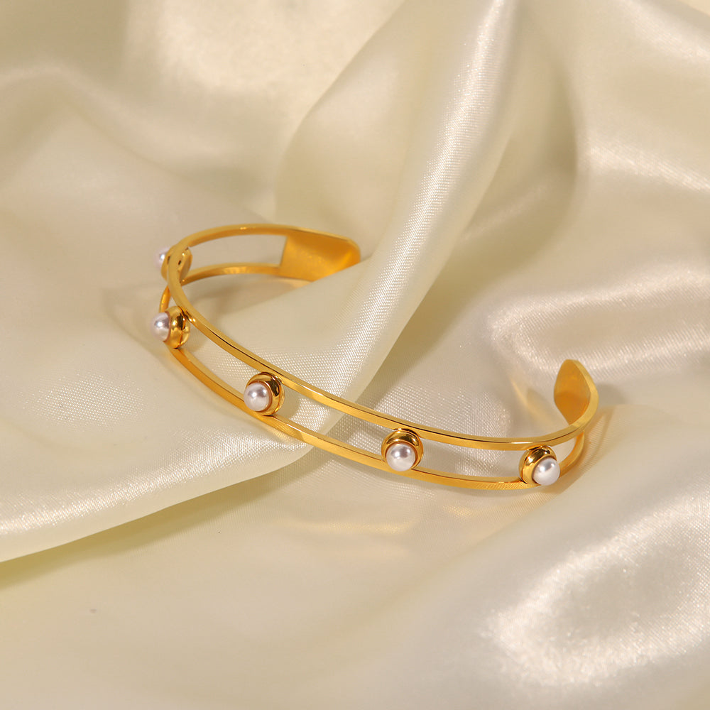 Pearl Gold Cuff Bangle Adjustable Stainless Steel Non Tarnish Unbranded