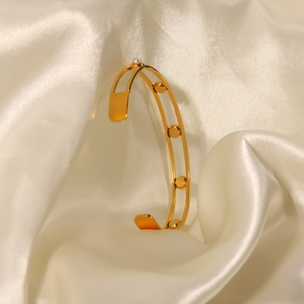 Pearl Gold Cuff Bangle Adjustable Stainless Steel Non Tarnish Unbranded