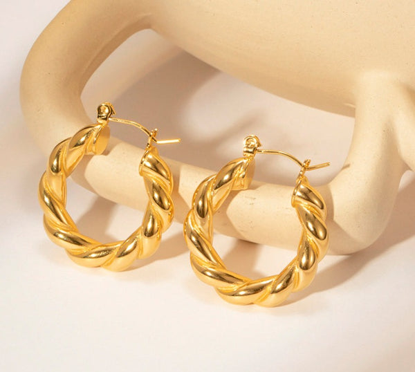Naira Twisted Gold Stainless Steel Hoops Non Tarnish Unbranded