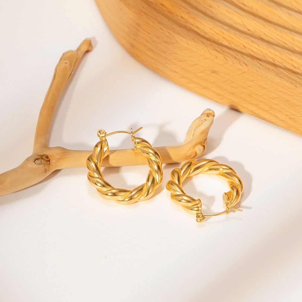 Naira Twisted Gold Stainless Steel Hoops Non Tarnish Unbranded