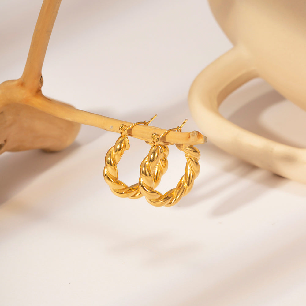 Naira Twisted Gold Stainless Steel Hoops Non Tarnish Unbranded