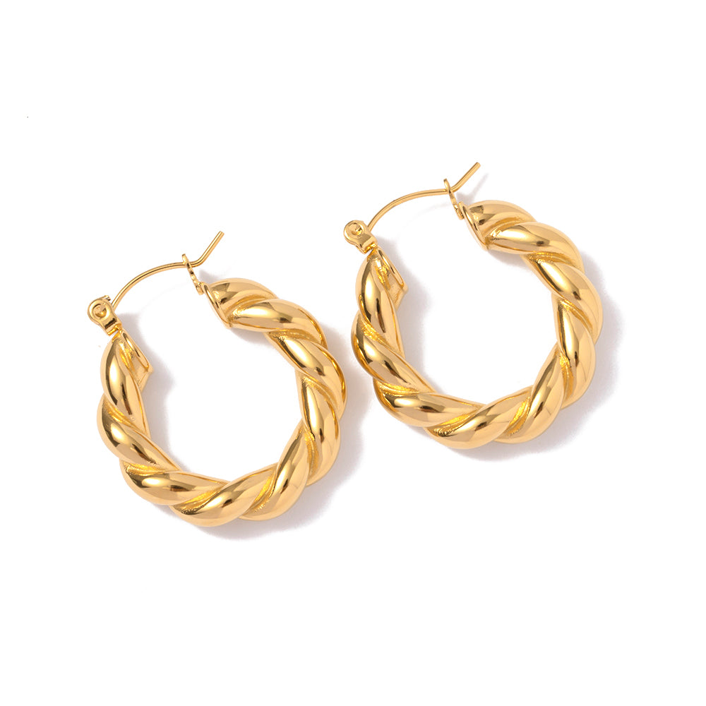Naira Twisted Gold Stainless Steel Hoops Non Tarnish Unbranded
