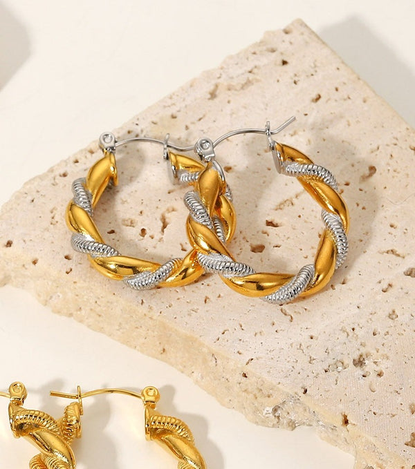 Nuri Twisted Two Tone Hoops Stainless Steel Non Tarnish Unbranded