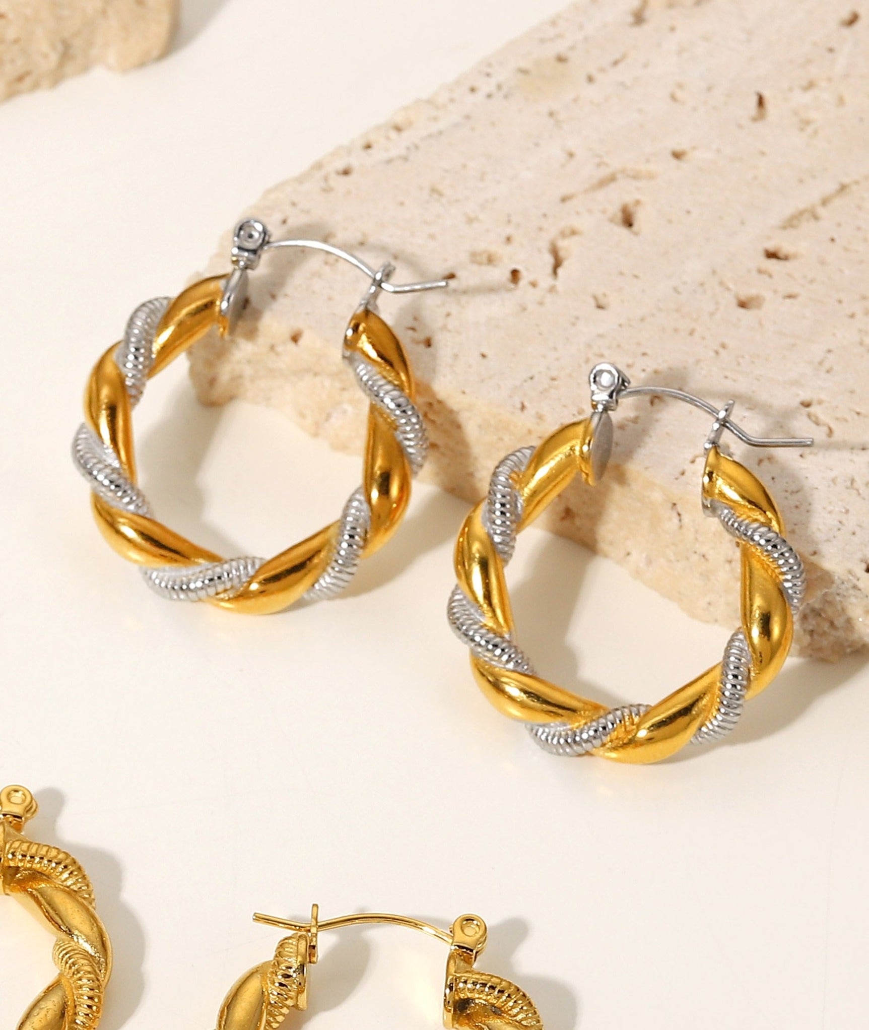 Nuri Twisted Two Tone Hoops Stainless Steel Non Tarnish Unbranded