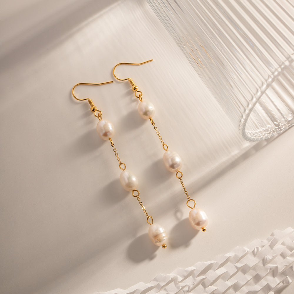 Pearl Drop Earrings Long Stainless Steel Non Tarnish Unbranded