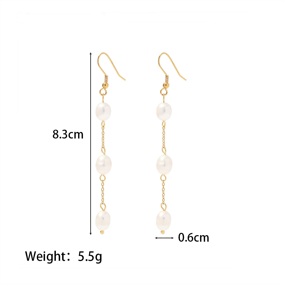 Pearl Drop Earrings Long Stainless Steel Non Tarnish Unbranded