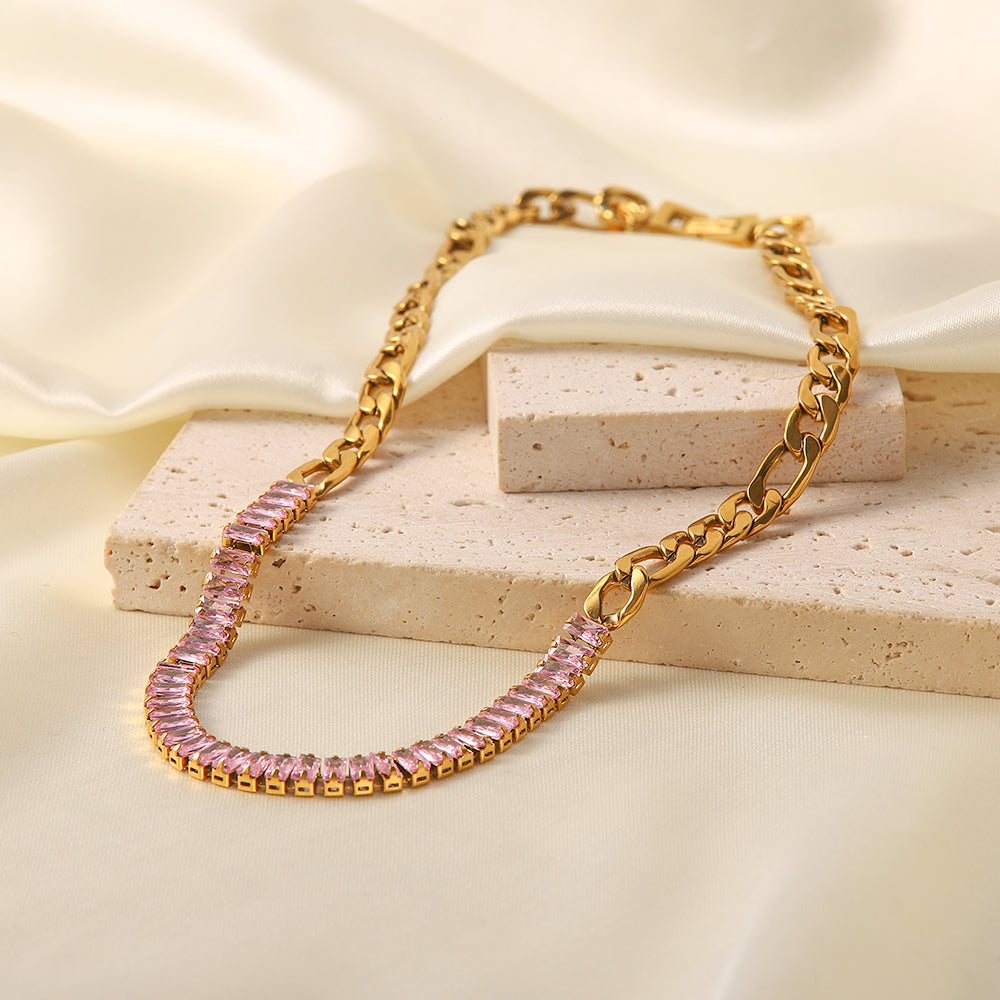 Valentina Pink Zirconia Necklace & Bracelet Set Stainless Steel Non Tarnish Unbranded