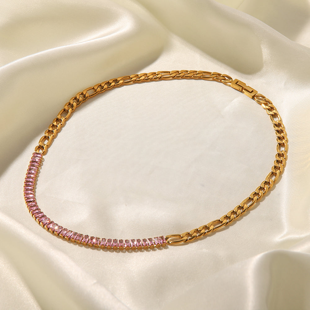 Valentina Pink Zirconia Necklace & Bracelet Set Stainless Steel Non Tarnish Unbranded