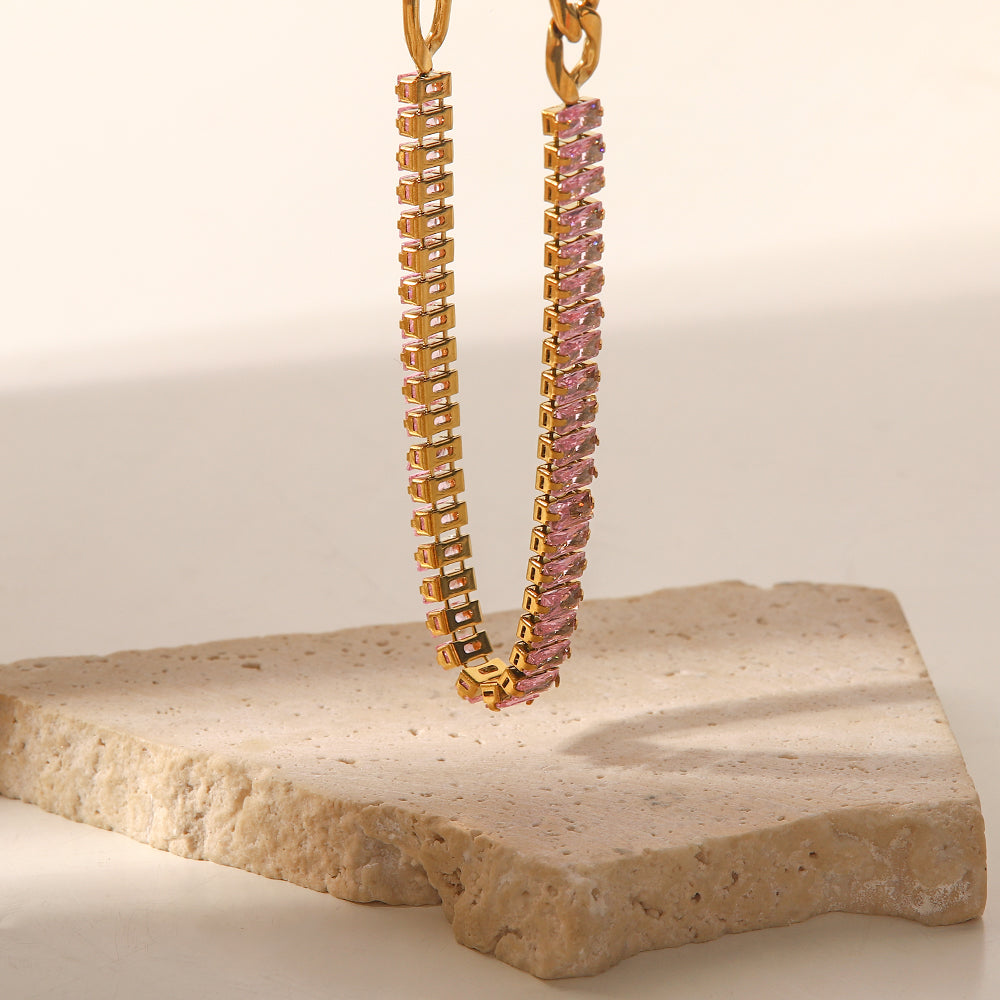Valentina Pink Zirconia Necklace & Bracelet Set Stainless Steel Non Tarnish Unbranded