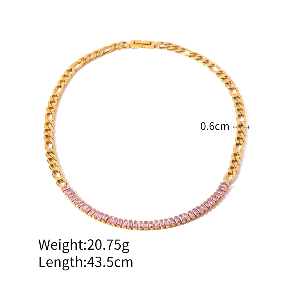 Valentina Pink Zirconia Necklace & Bracelet Set Stainless Steel Non Tarnish Unbranded