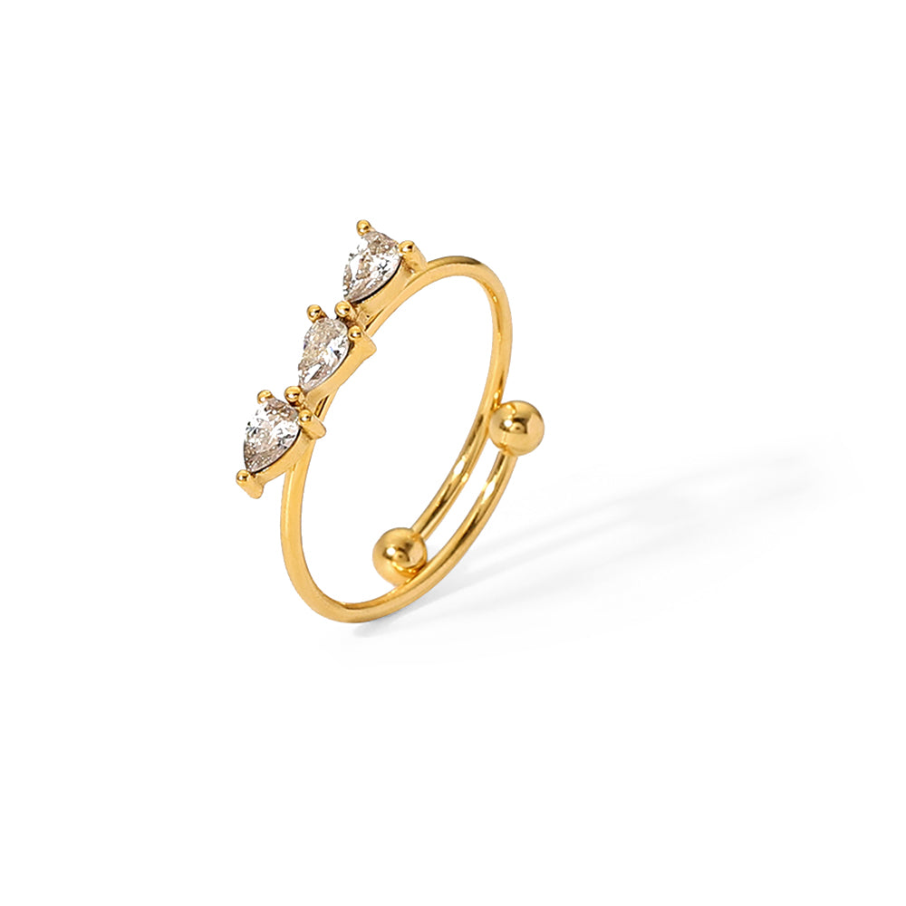 Gold Zirconia Ring Adjustable Stainless Steel Non Tarnish Unbranded