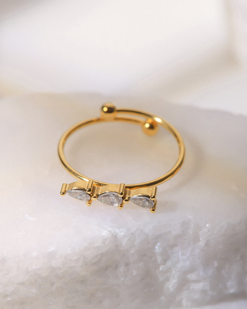 Gold Zirconia Ring Adjustable Stainless Steel Non Tarnish Unbranded
