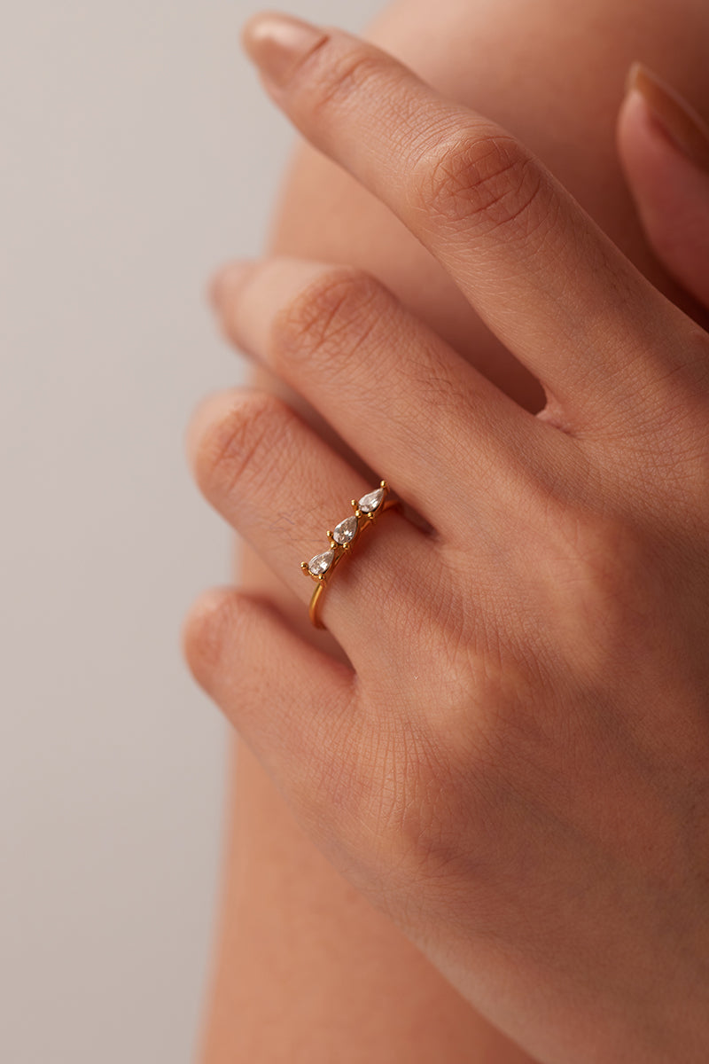 Gold Zirconia Ring Adjustable Stainless Steel Non Tarnish Unbranded