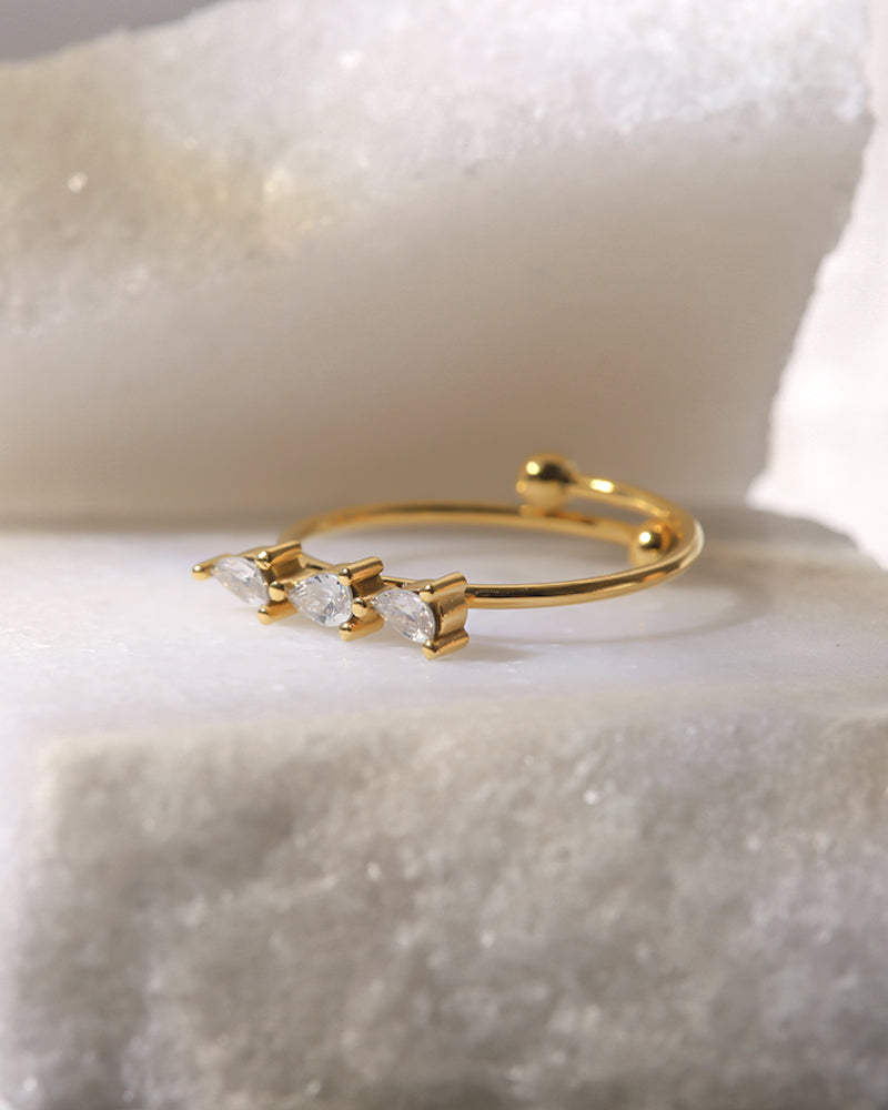 Gold Zirconia Ring Adjustable Stainless Steel Non Tarnish Unbranded