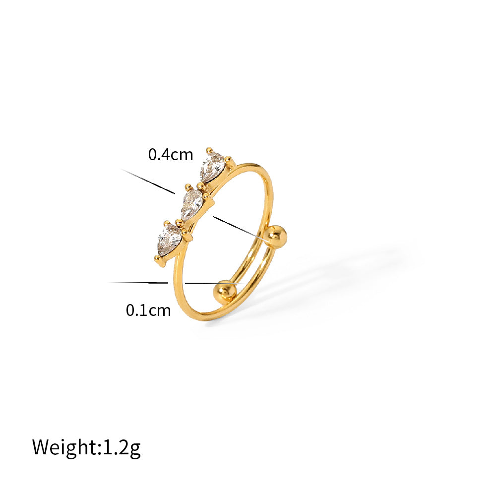 Gold Zirconia Ring Adjustable Stainless Steel Non Tarnish Unbranded
