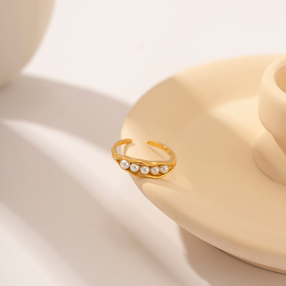 Pearl Ring Adjustable Gold Stainless Steel Non Tarnish Unbranded