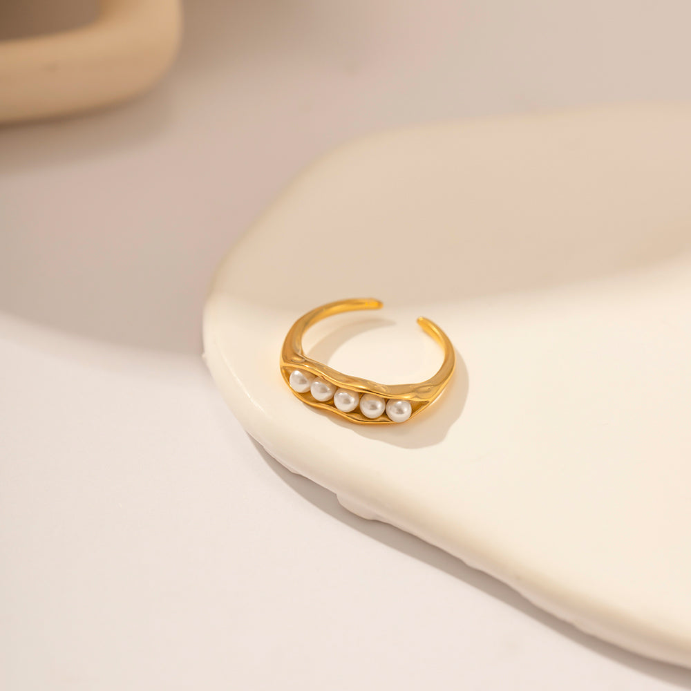 Pearl Ring Adjustable Gold Stainless Steel Non Tarnish Unbranded