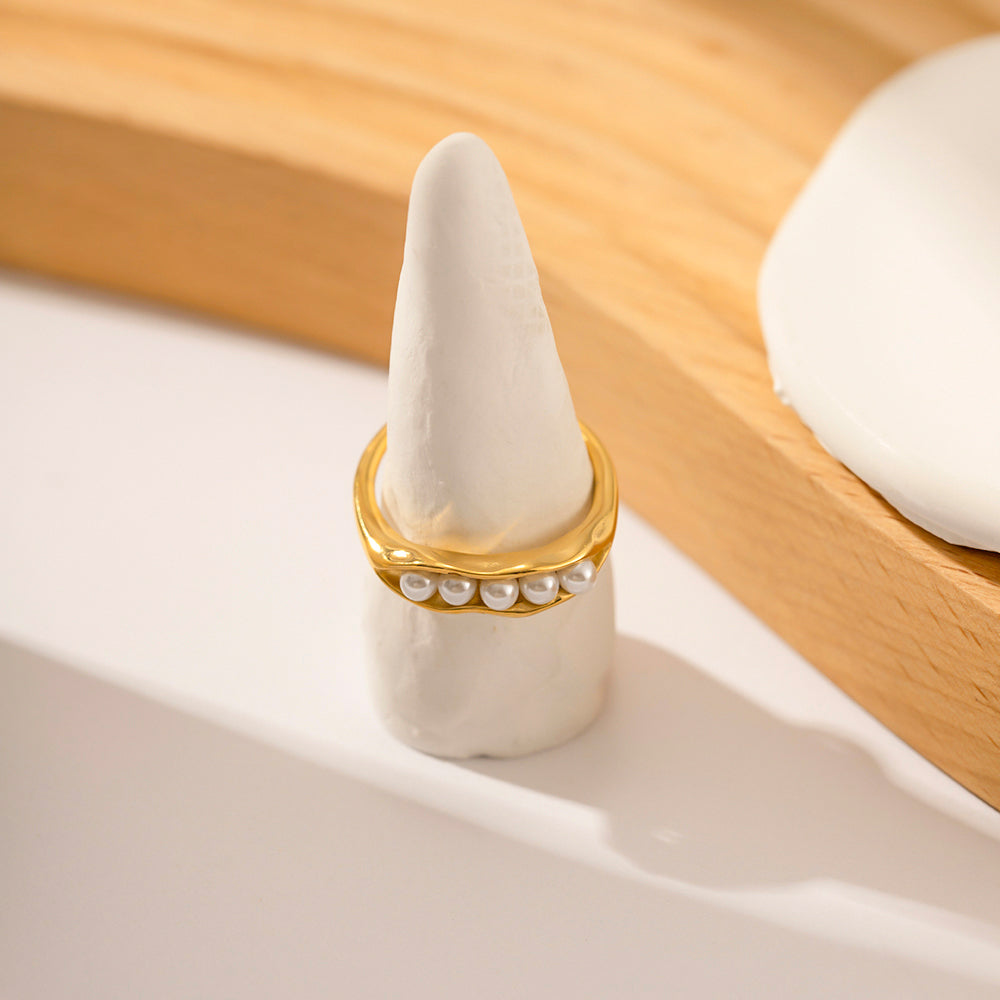 Pearl Ring Adjustable Gold Stainless Steel Non Tarnish Unbranded