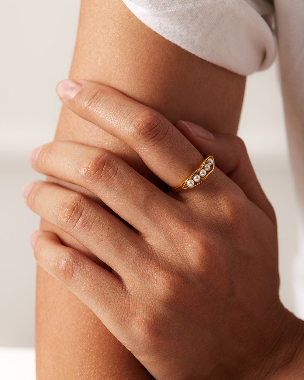 Pearl Ring Adjustable Gold Stainless Steel Non Tarnish Unbranded
