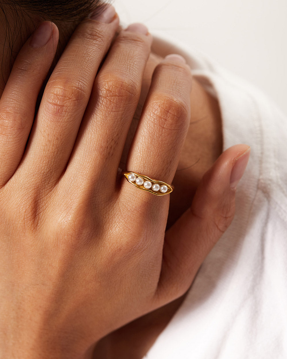 Pearl Ring Adjustable Gold Stainless Steel Non Tarnish Unbranded