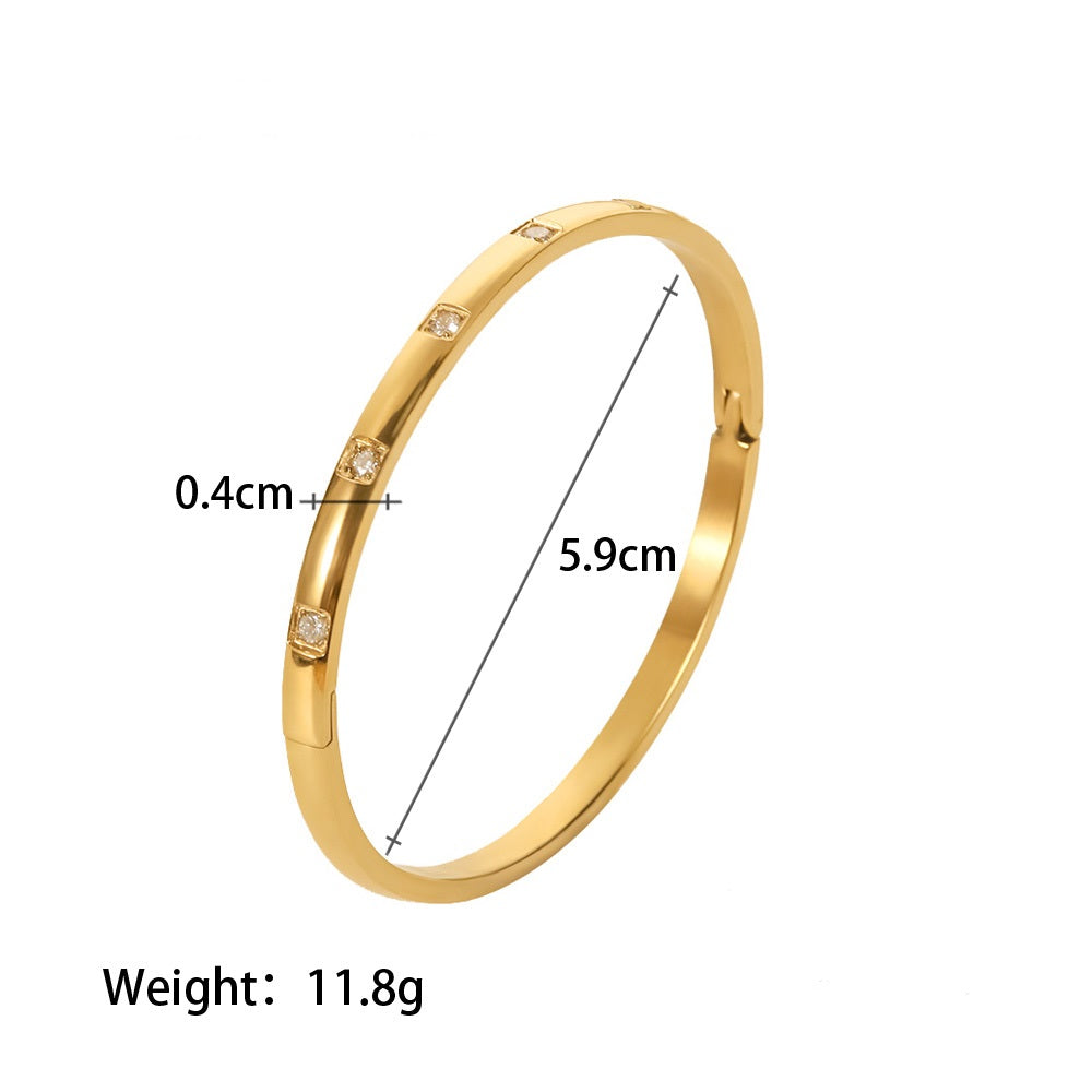 7 Stone Gold Bangle Non Tarnish Stainless Steel UrbanFunkUK