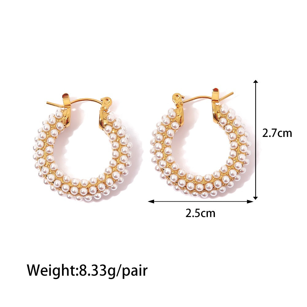 Maya Pearl Gold Stainless Steel Hoops Non Tarnish Unbranded