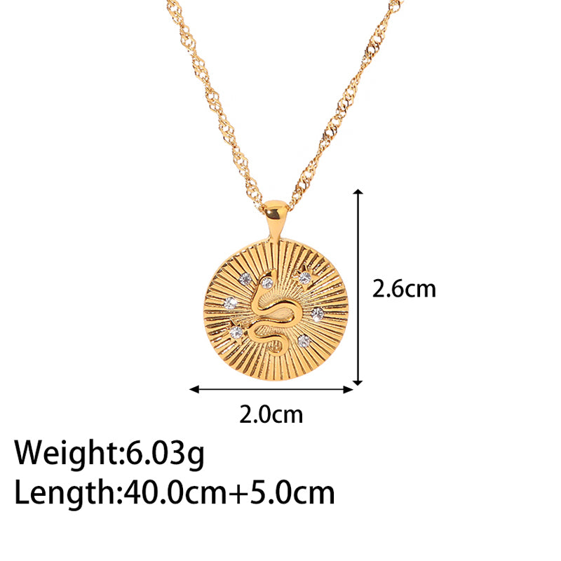 Serpent Stone Necklace Cubic Zirconia Pendant Gold Stainless Steel Non Tarnish Unbranded