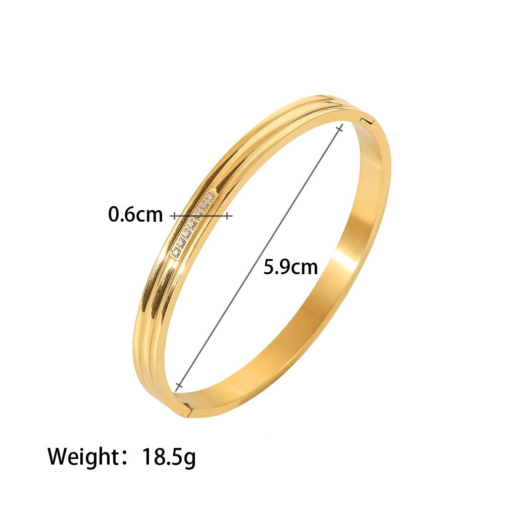 Lois Triple Ridge Stone Bangle Stainless Steel Non Tarnish Unbranded