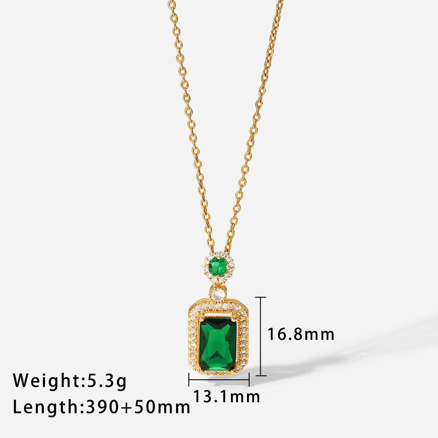Esmeralda Gold Emerald Zircon Pendant Necklace Stainless Steel Non Tarnish Unbranded