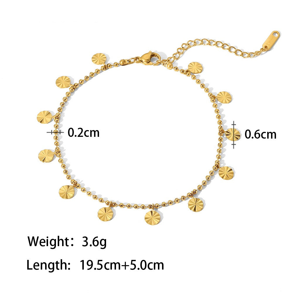 Circle Charm Anklet Bead Chain Stainless Steel UrbanFunkUK