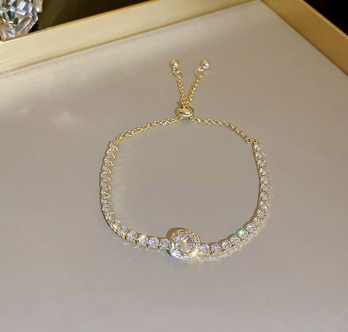 Sophia Zirconia Bracelet Women Ladies 18K Gold Plated Rhinestone Adjustable Unbranded