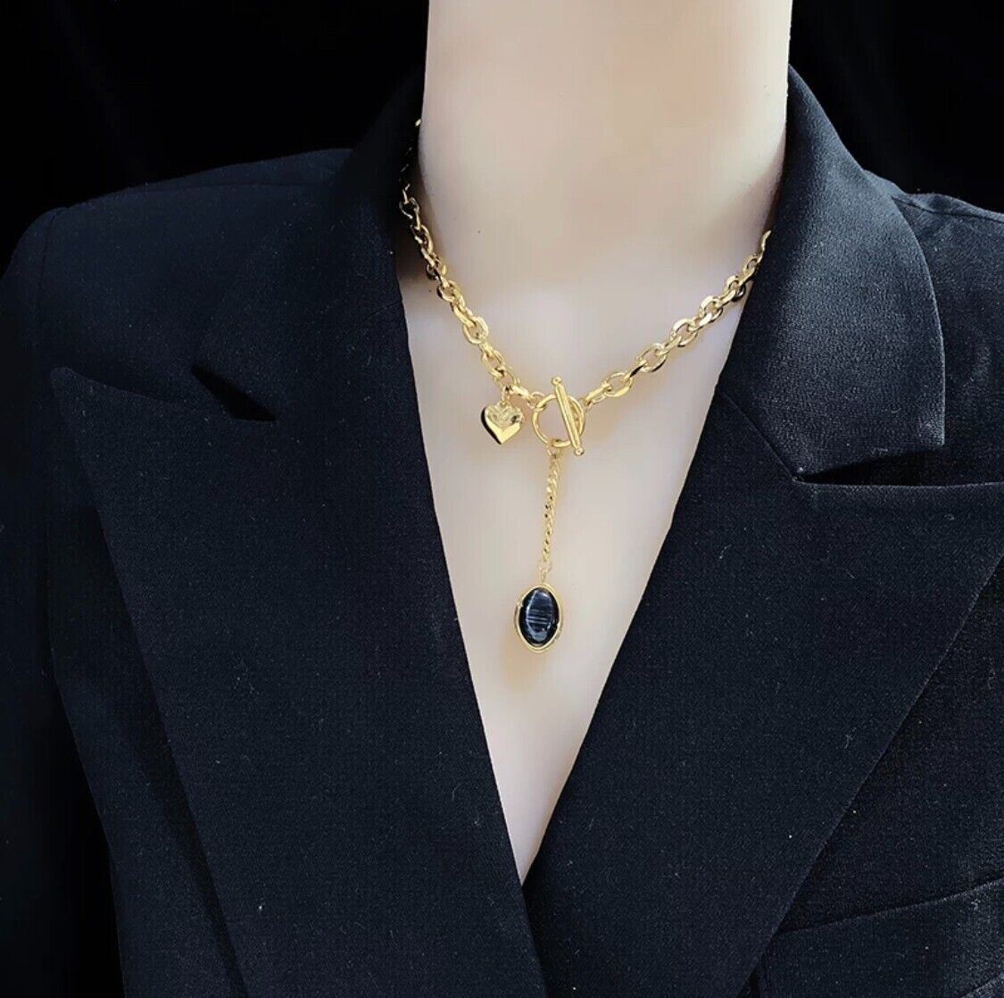 Women Ladies Stainless Steel 18K Gold Heart Charm Necklace Lariat Non Tarnish Unbranded