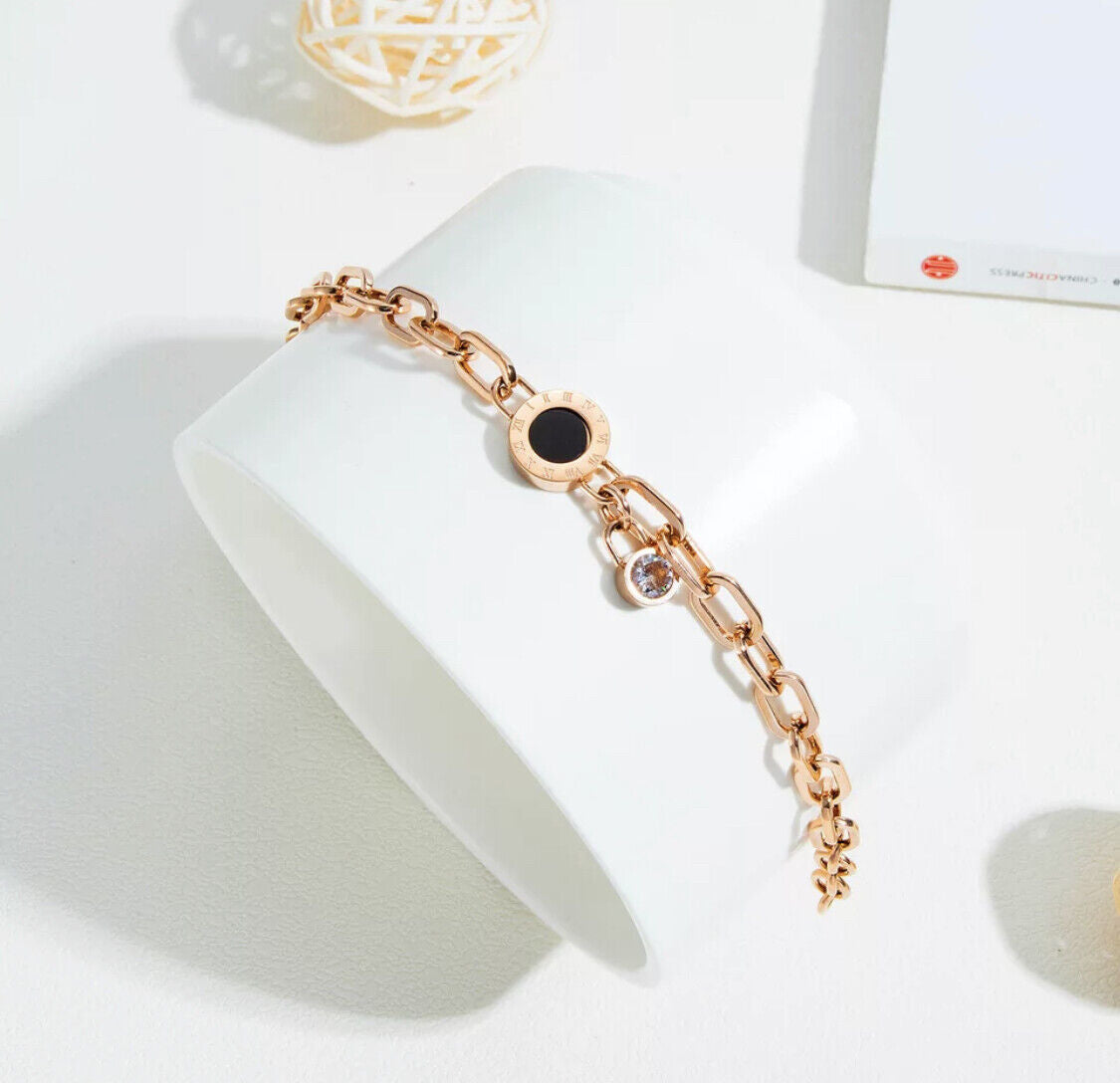 Roma Stone Link Chain Charm Bracelet Women Ladies Stainless Steel 18K Gold Jewellery Non Tarnish Unbranded