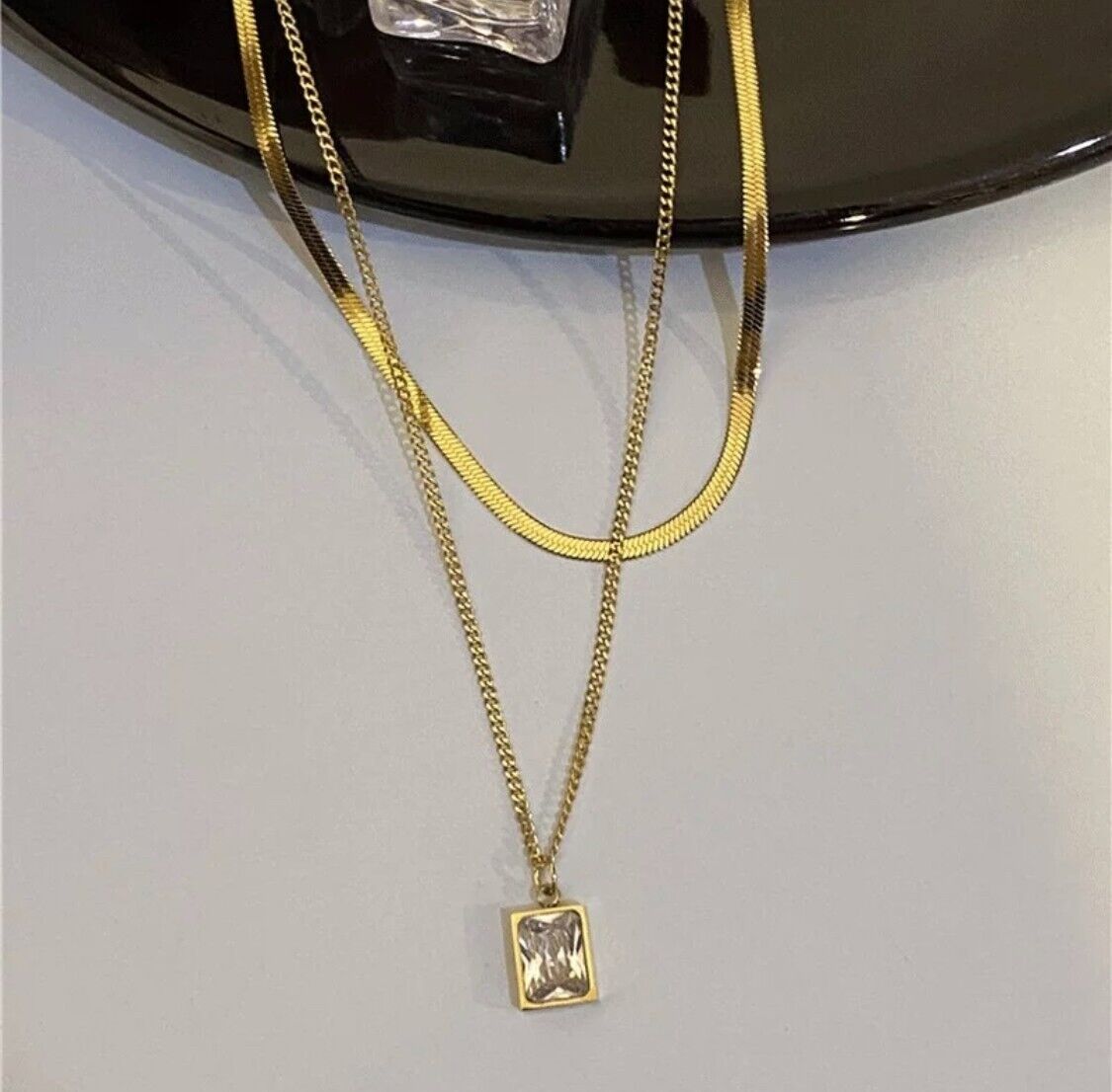 Chrystalla Double Layer Snake Necklace Stainless Steel 18K Gold Zircon Pendant Non Tarnish Women Ladies Unbranded