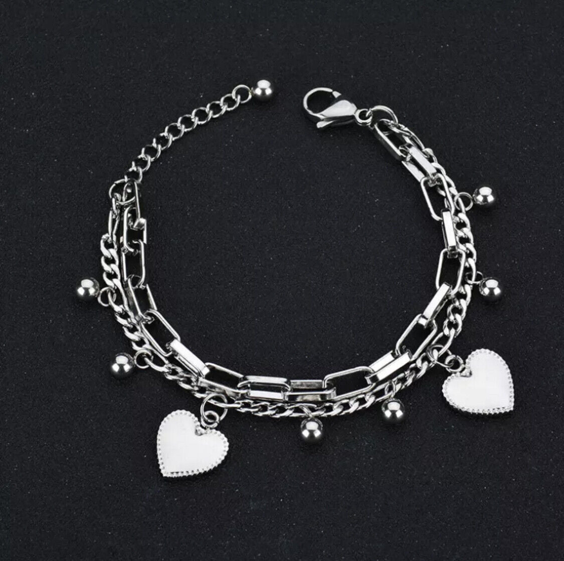 Women Ladies Stainless Steel 18K Gold Heart Charm Bracelet Jewellery Non Tarnish Unbranded
