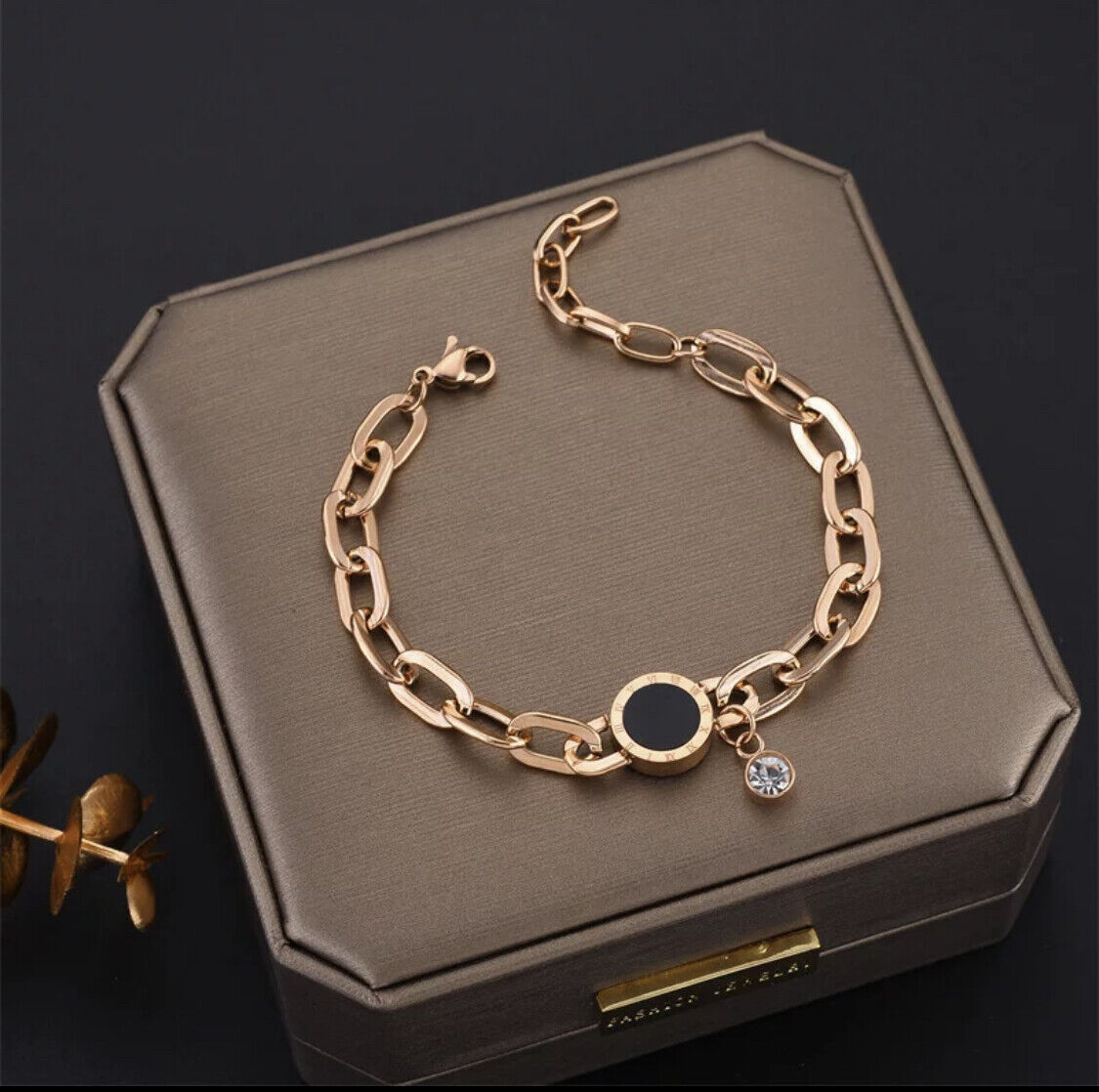 Roma Stone Link Chain Charm Bracelet Women Ladies Stainless Steel 18K Gold Jewellery Non Tarnish Unbranded