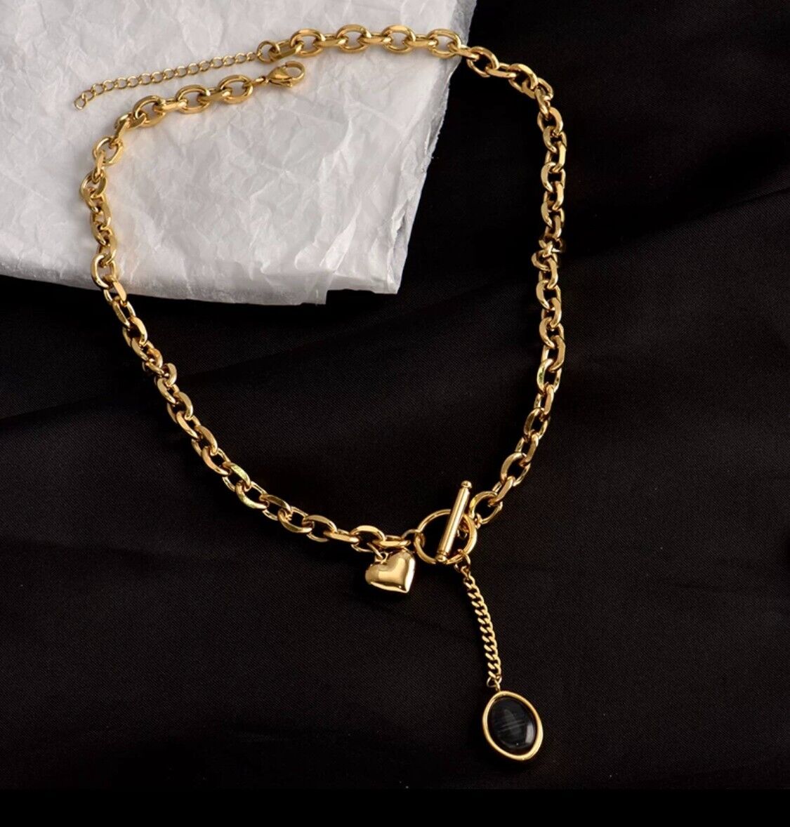 Women Ladies Stainless Steel 18K Gold Heart Charm Necklace Lariat Non Tarnish Unbranded