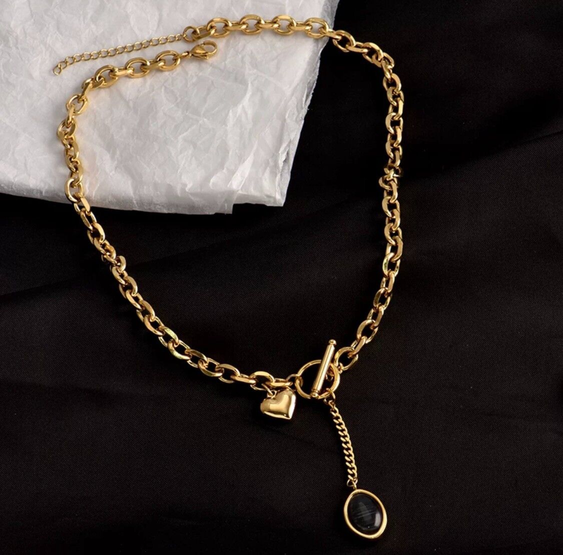 Women Ladies Stainless Steel 18K Gold Heart Charm Necklace Lariat Non Tarnish Unbranded