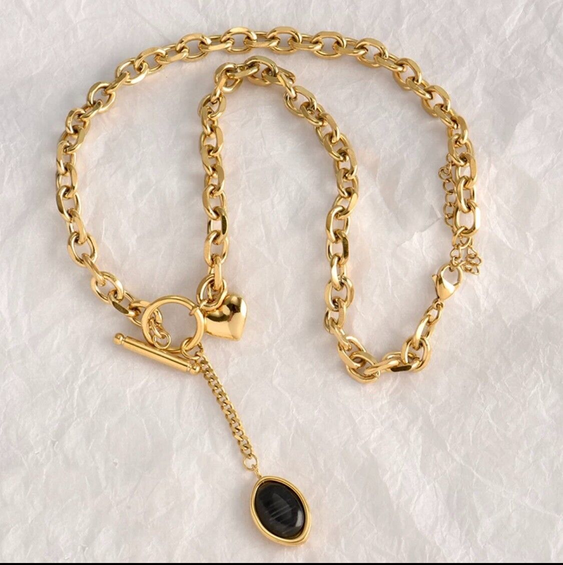 Women Ladies Stainless Steel 18K Gold Heart Charm Necklace Lariat Non Tarnish Unbranded